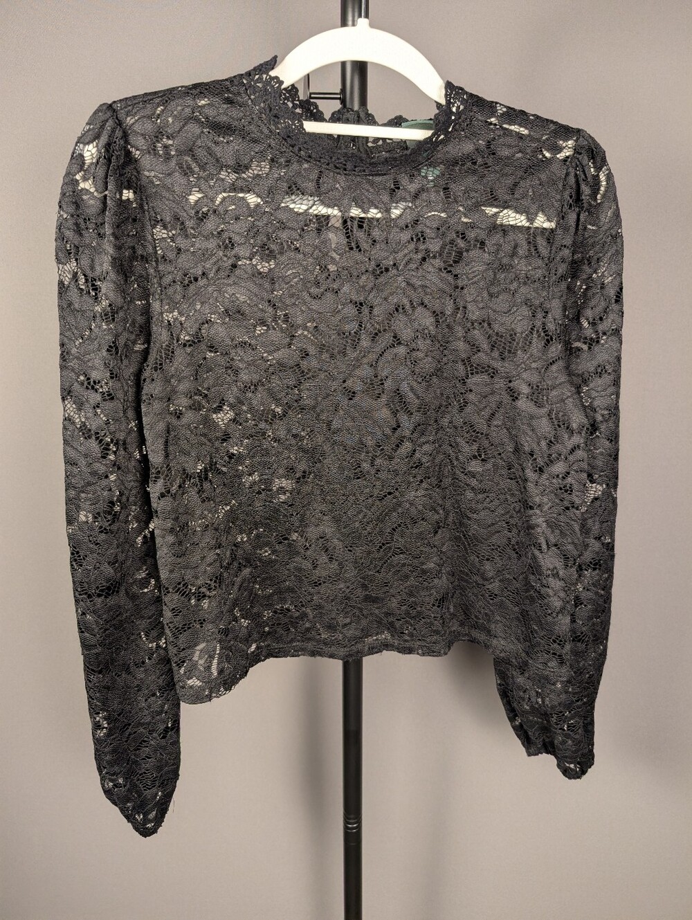 Laundry by Shelli Segal Black Floral Lace Long Sleeve Blouse S A367 - Picture 2 of 7